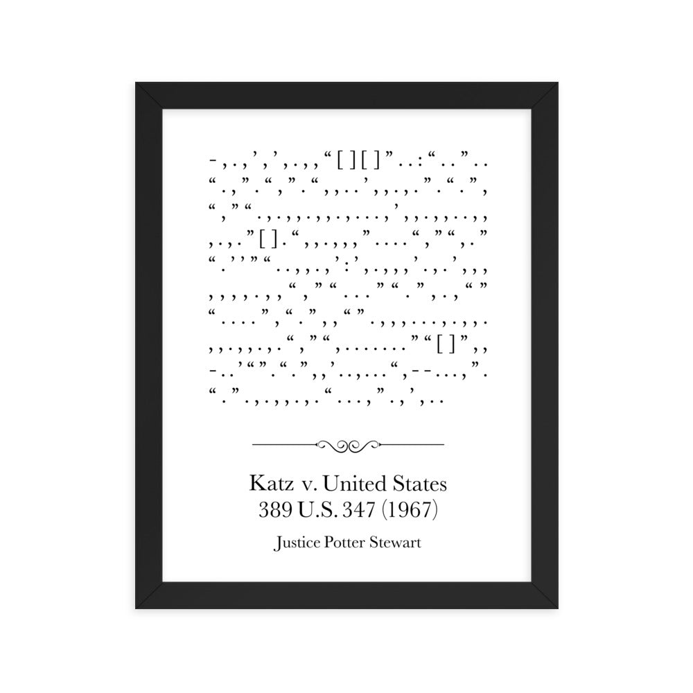 Katz v. United States framed poster print. Law office decor, and law-themed art gifts for attorneys, law students, law school graduation, and the bar exam.