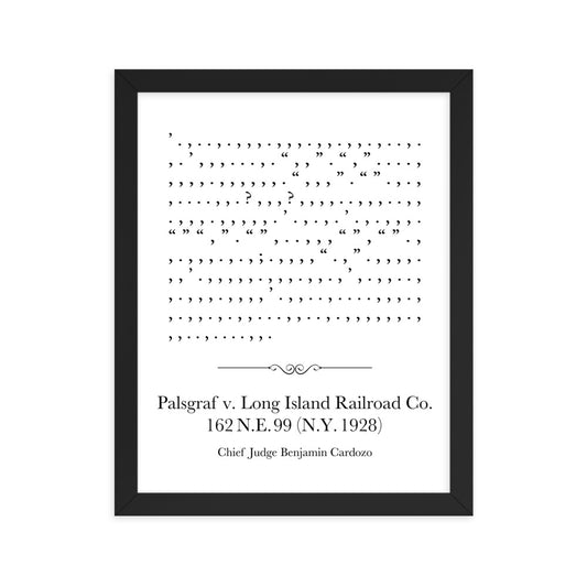 Palsgraf v. Long Island Railroad framed poster print. Law office decor, and law-themed art gifts for attorneys, law students, law school graduation, and the bar exam.