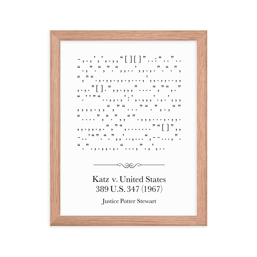 Katz v. United States framed poster print. Law office decor, and law-themed art gifts for attorneys, law students, law school graduation, and the bar exam.