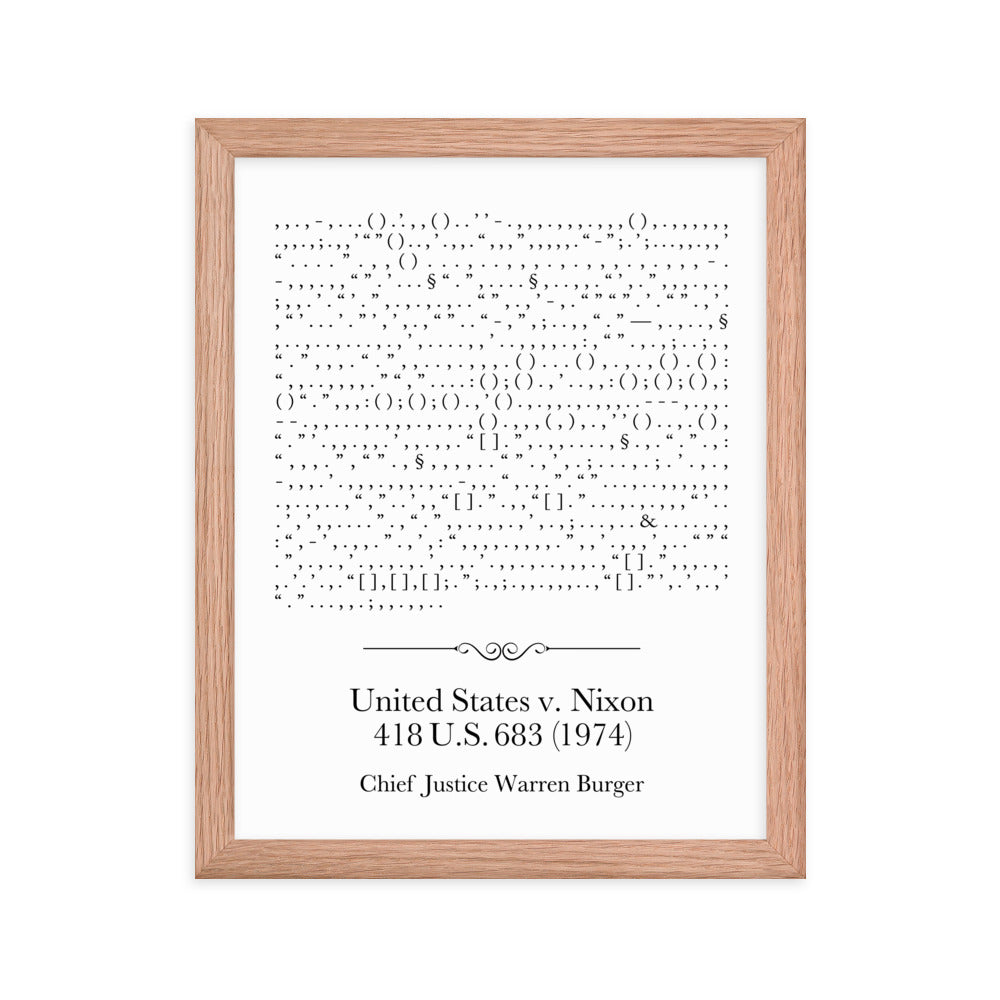 United States v. Nixon framed poster print. Law office decor, and law-themed art gifts for attorneys, law students, law school graduation, and the bar exam.