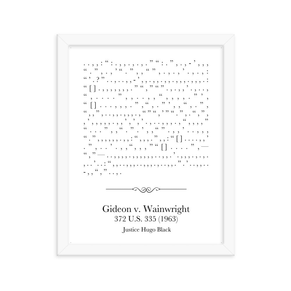 Gideon v. Wainwright framed poster print. Law office decor, and law-themed art gifts for attorneys, law students, law school graduation, and the bar exam.