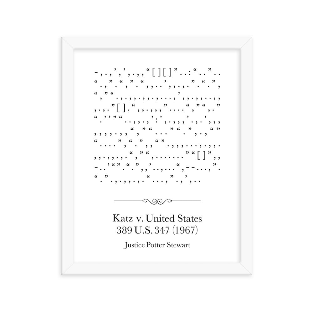 Katz v. United States framed poster print. Law office decor, and law-themed art gifts for attorneys, law students, law school graduation, and the bar exam.