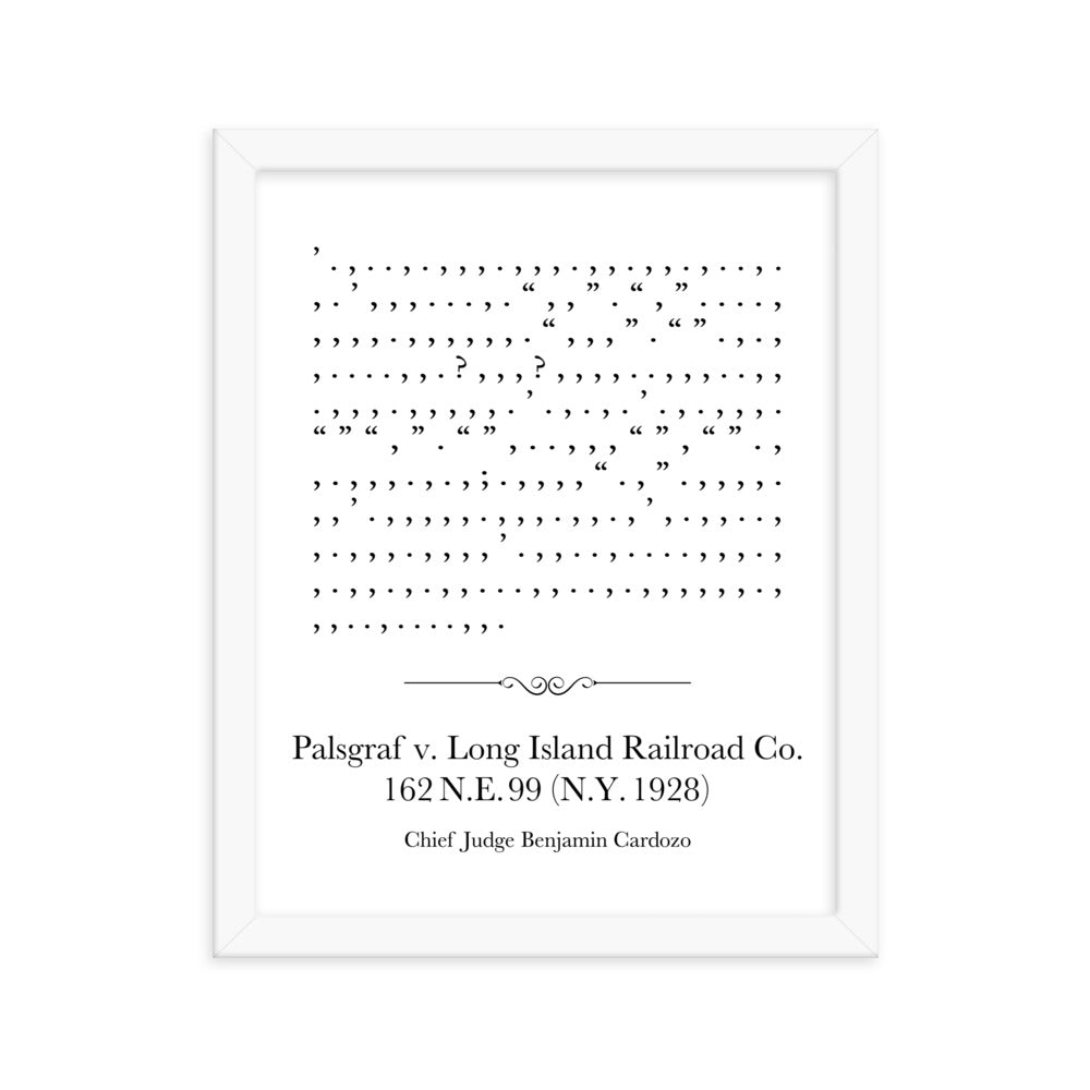 Palsgraf v. Long Island Railroad framed poster print. Law office decor, and law-themed art gifts for attorneys, law students, law school graduation, and the bar exam.